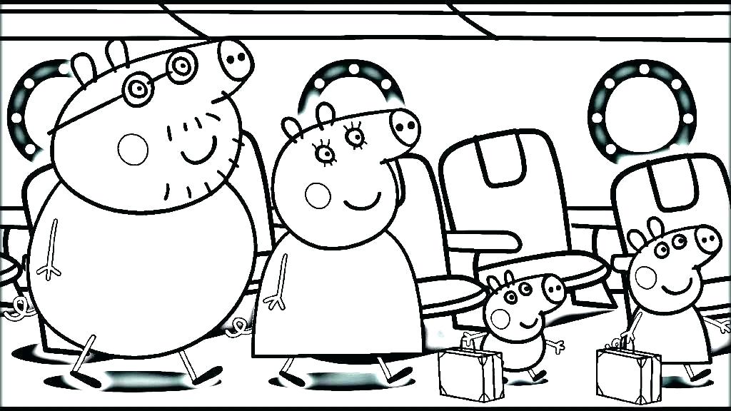 Online coloring book: Coloring page Peppa with her family on vacation